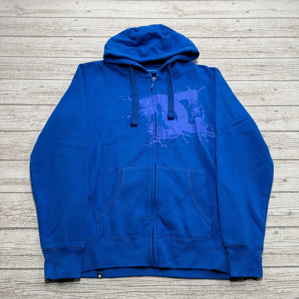DC Shoes Hoodie Men's XL Blue Splatter Logo Graphic Skater Sweatshirt Streetwear